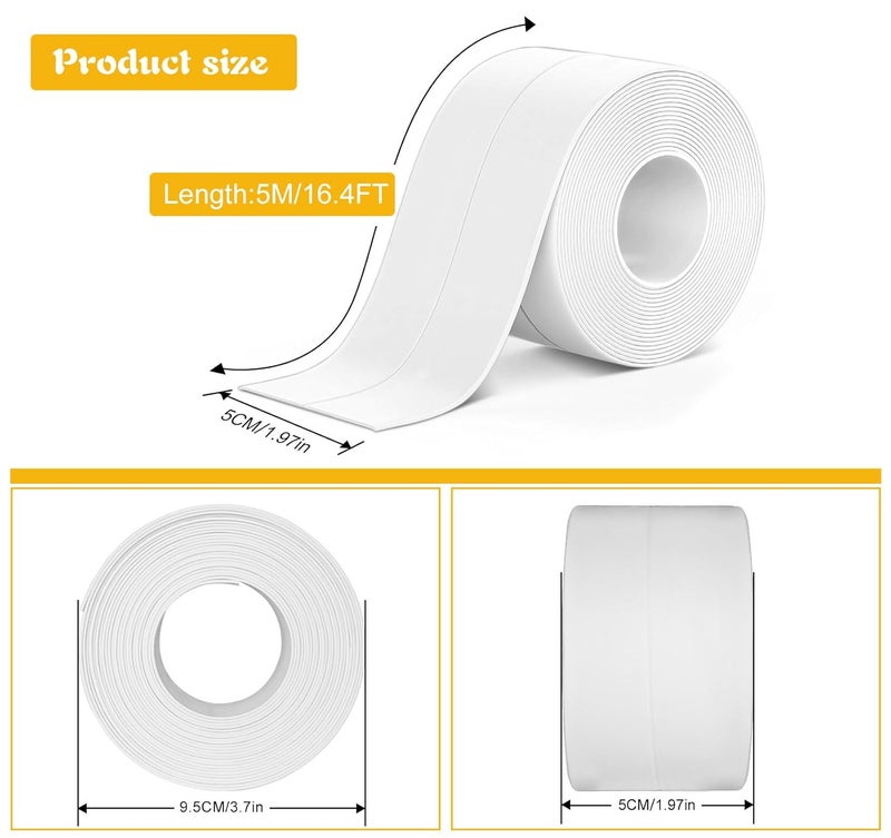 ABSOFINE Caulk Tape Waterproof Self Adhesive 1.97" x16.4Ft, White Toilet Caulk Sealant Tape, Shower Seal Strip for Kitchen, Countertop, Bathroom, Sink, Bathtub Toilet Edge Protector with Sealing Tool - Image 2